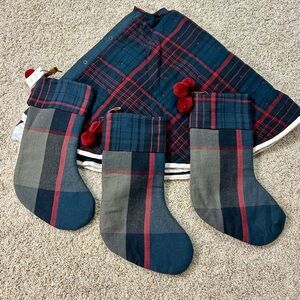 Hearth & Hand Plaid Christmas Stockings and tree skirt - Blue and Gray